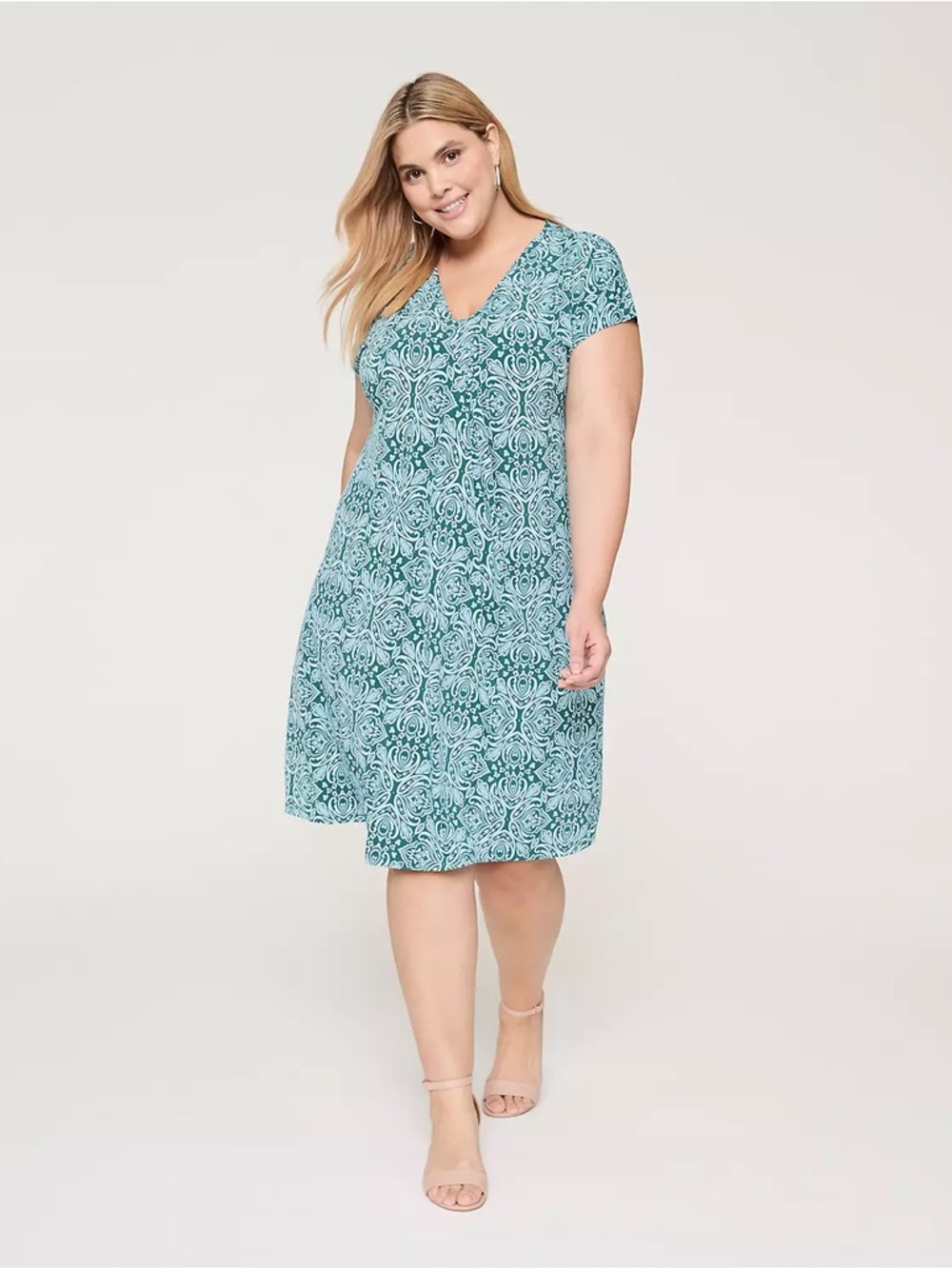 Lane Bryant Teal and White V-Neck Midi Dress